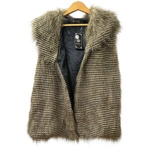 Wenxi Faux Fur Vest WOMENS S/M NWT Black Gray Strip Fully Lined Exotic Long Hair